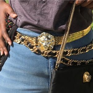 Vintage Gold Lion Scale Stretchy Metal Belt
